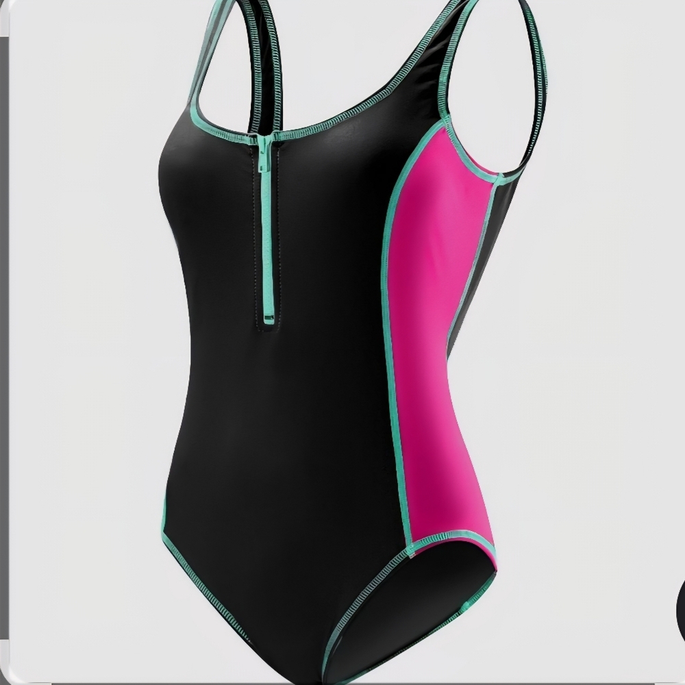 TYR Womens Seaside Maya 1-piece Swim  Back Black/mint/pink Size S  NEW